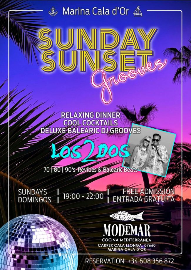 Los2dos Balearic DJs deluxe präsentiert die Sunday Sunset Grooves 2025 im MODEMAR sonntags von 19 bis 22 Uhr.